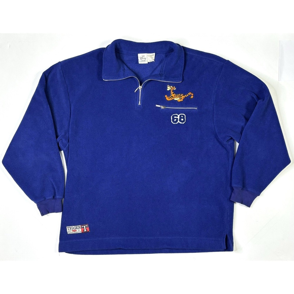 Disney Store Tigger Blue Quarter Zip Sweatshirt Adult XL *Hole On Sleeve Pooh